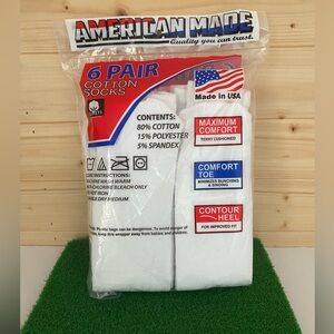 American Made Men’s 6 Pair White Cotton Tube Socks Size 10-13